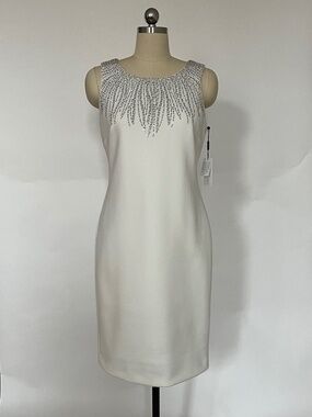 Calvin Klein Elegant White Dress with Rhinestones, Size 8